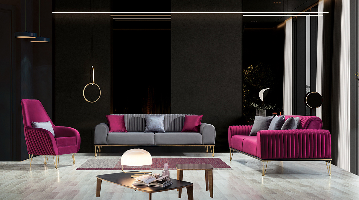 Jordan Sofa Set Pink-Grey